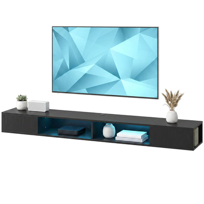 TV Stand with RGB LED Lights, Entertainment Center with Open Shelves for 75 Inch TV, Black Wood Grain