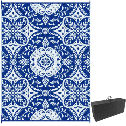Portable Outdoor Rug with Carry Bag, 9' x 12' Reversible Mat, Waterproof Plastic Straw RV Rug for Backyard, Deck, Picnic