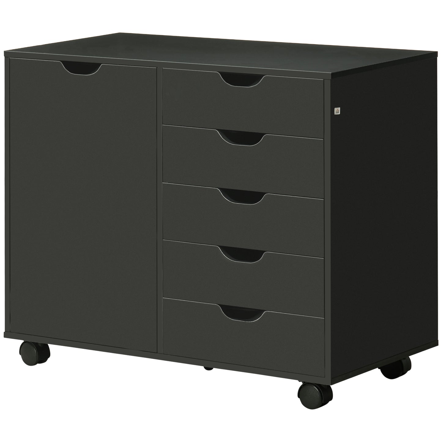 Lateral Filing Cabinet, 5-Drawers File Cabinet with Door and Adjustable Shelf, Mobile Office Storage Cabinet on Wheels, 