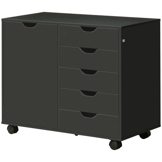 Lateral Filing Cabinet, 5-Drawers File Cabinet with Door and Adjustable Shelf, Mobile Office Storage Cabinet on Wheels, 