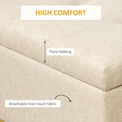 Storage Ottoman with Flip Top, Upholstered Storage Bench, Linen Fabric Footstool with Steel Legs for Living Room, Bedroo