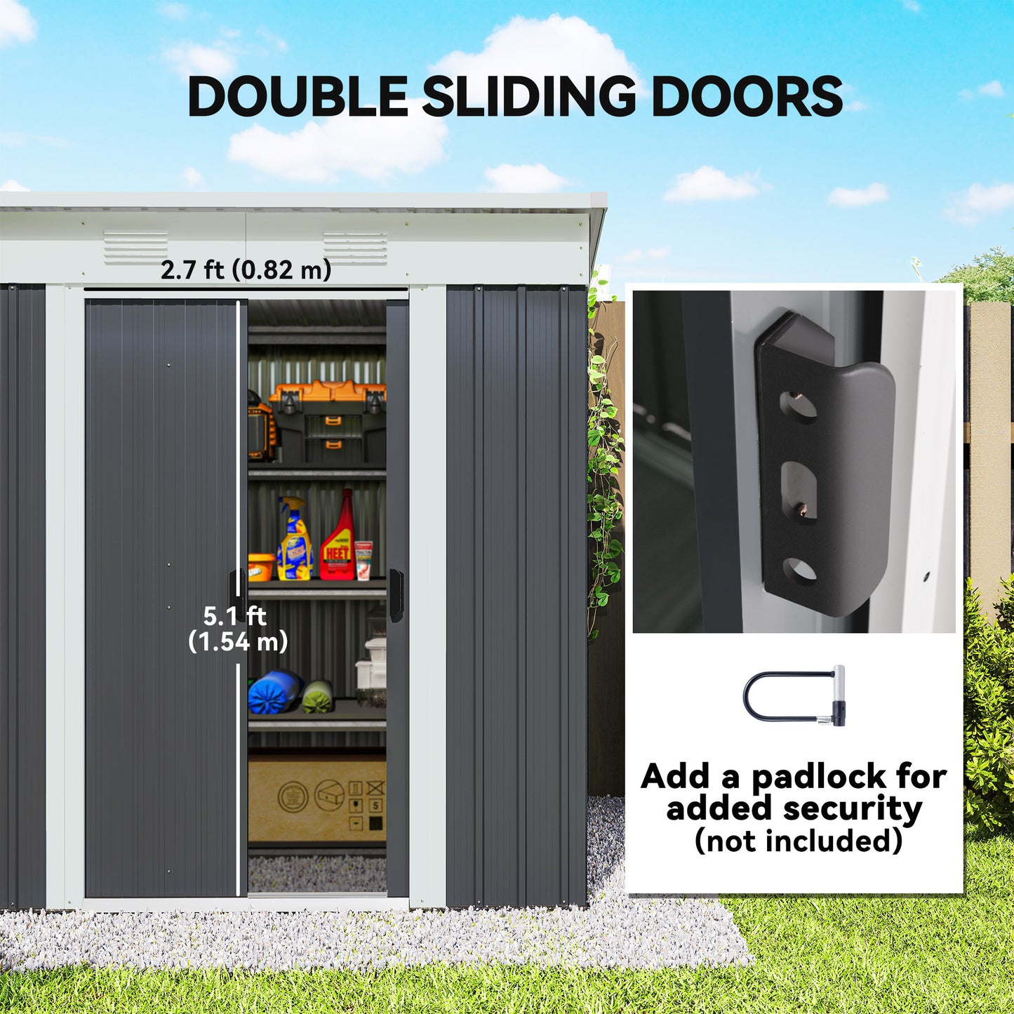 6' x 4' Outdoor Storage Shed, Metal Garden Tool Storage House Organizer with Lockable Sliding Doors and Vents for Backya