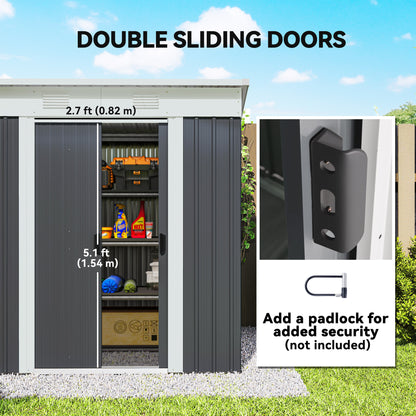 6' x 4' Outdoor Storage Shed, Metal Garden Tool Storage House Organizer with Lockable Sliding Doors and Vents for Backya