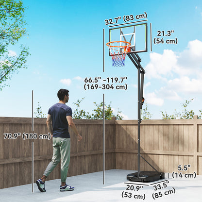 Soozier 4.1-8.5ft Adjustable Basketball Hoop with 33" Shatterproof Board, 18" Rim, Wheels and Fillable Base, for Teens A