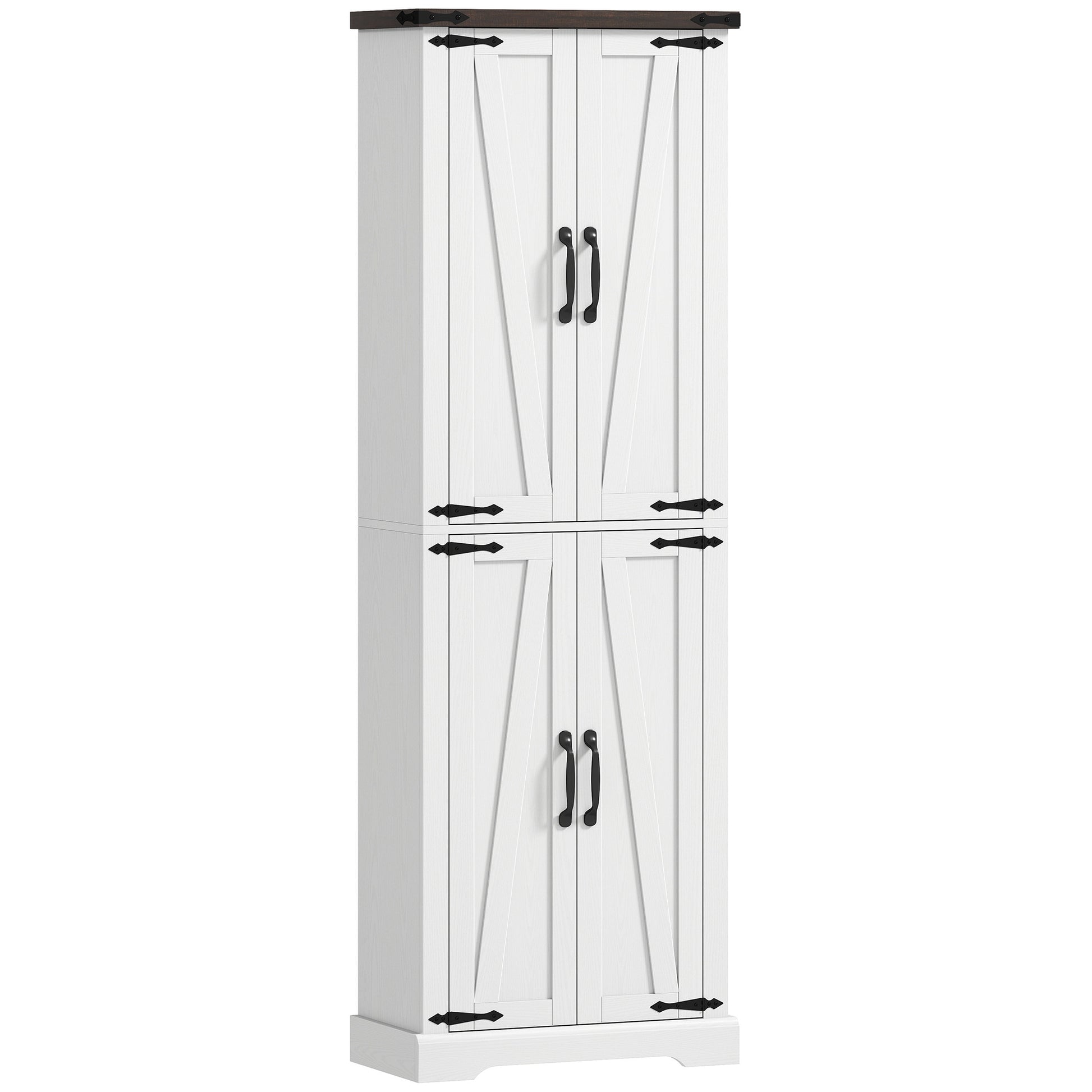 72" Pantry Cabinet, Farmhouse Freestanding Kitchen Storage Cabinet with Adjustable Shelves for Dining Room, White