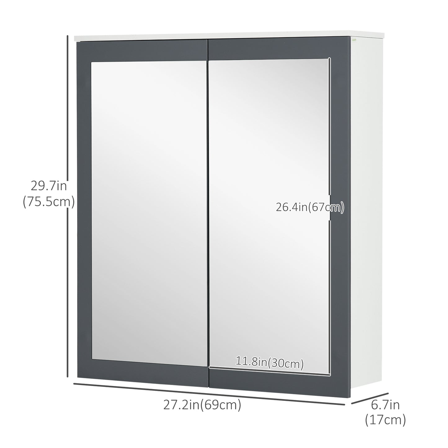 Bathroom Mirror Cabinet, Wall Mounted Medicine Cabinet with Mirror, Double Doors and Adjustable Shelves, White