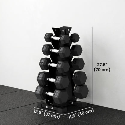 Soozier Hex Dumbbell Weight Set with Vertical Rack, 150lbs Rubber-Coated Dumbbells with Non-Slip Handles