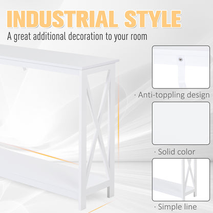 40" Console Table, 2 Tier X-Design Narrow Entryway Table with Storage Shelf for Behind Couch, Living Room, Hallway, Whit