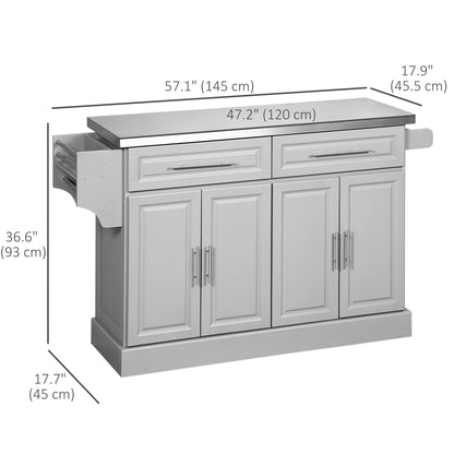 Stainless Steel Kitchen Island with Storage and Stainless Steel Top, Kitchen Trolley with Drawers, Cabinets, Towel Rack,