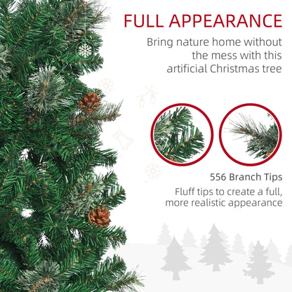 6.5ft Pencil Christmas Tree, Artificial Christmas with Pine Needles, Realistic Branches, Pine Cones, Metal Base, Green