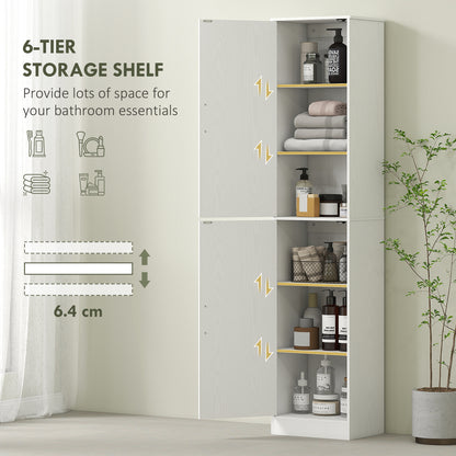 Tall Bathroom Cabinet, Slim 6-Tier Bathroom Floor Cabinet with 2 Doors and 4 Adjustable Shelves, White