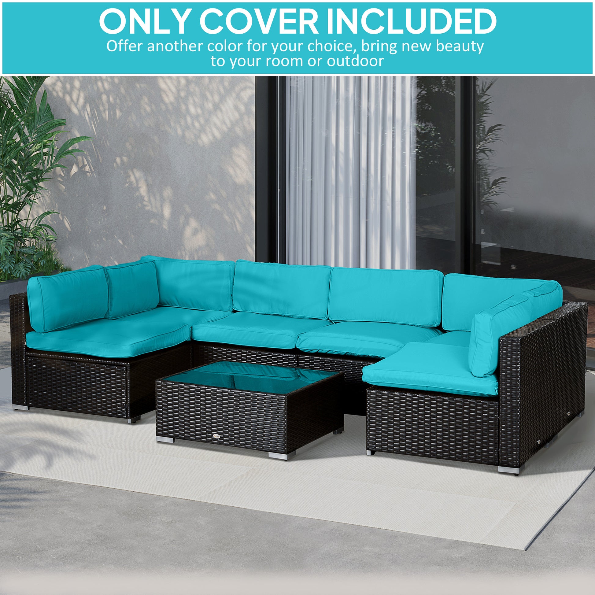 Outdoor 14pc Patio Rattan Sofa Set Cushion Polyester Cover Replacement Set - No Cushion Included Light Blue