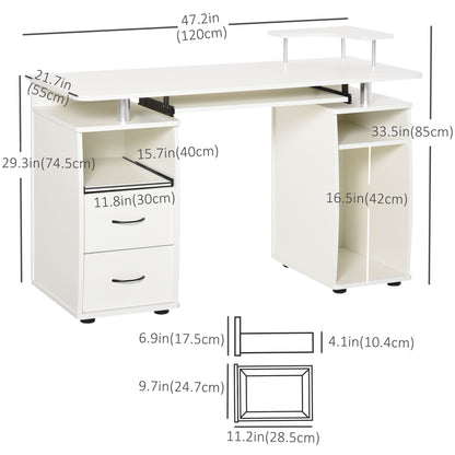 Computer Desk with Keyboard Tray, Home Office Desk with Drawers, CPU Stand, Printer Stand and Open Shelves, Writing Work