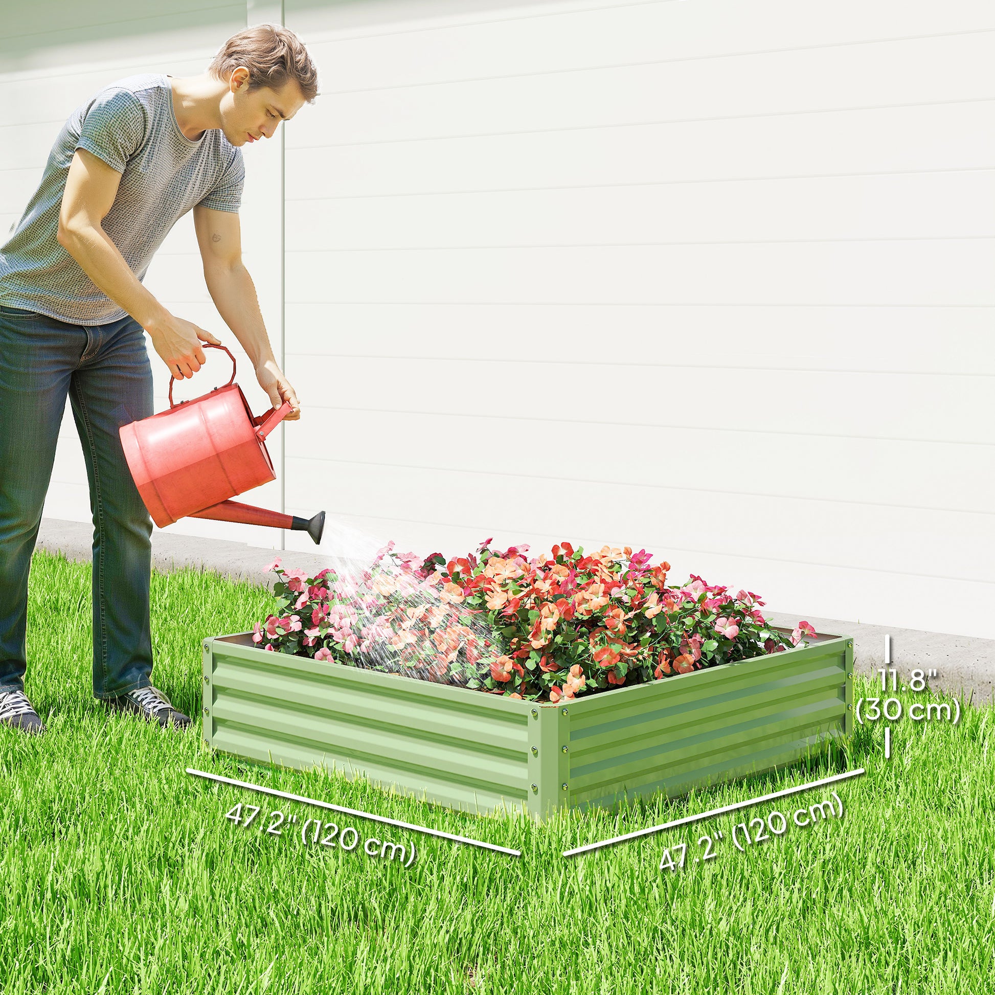 4' x 4' x 1' Raised Garden Bed Galvanized Steel Planter Box for Vegetables, Flowers, Herbs, Light Green