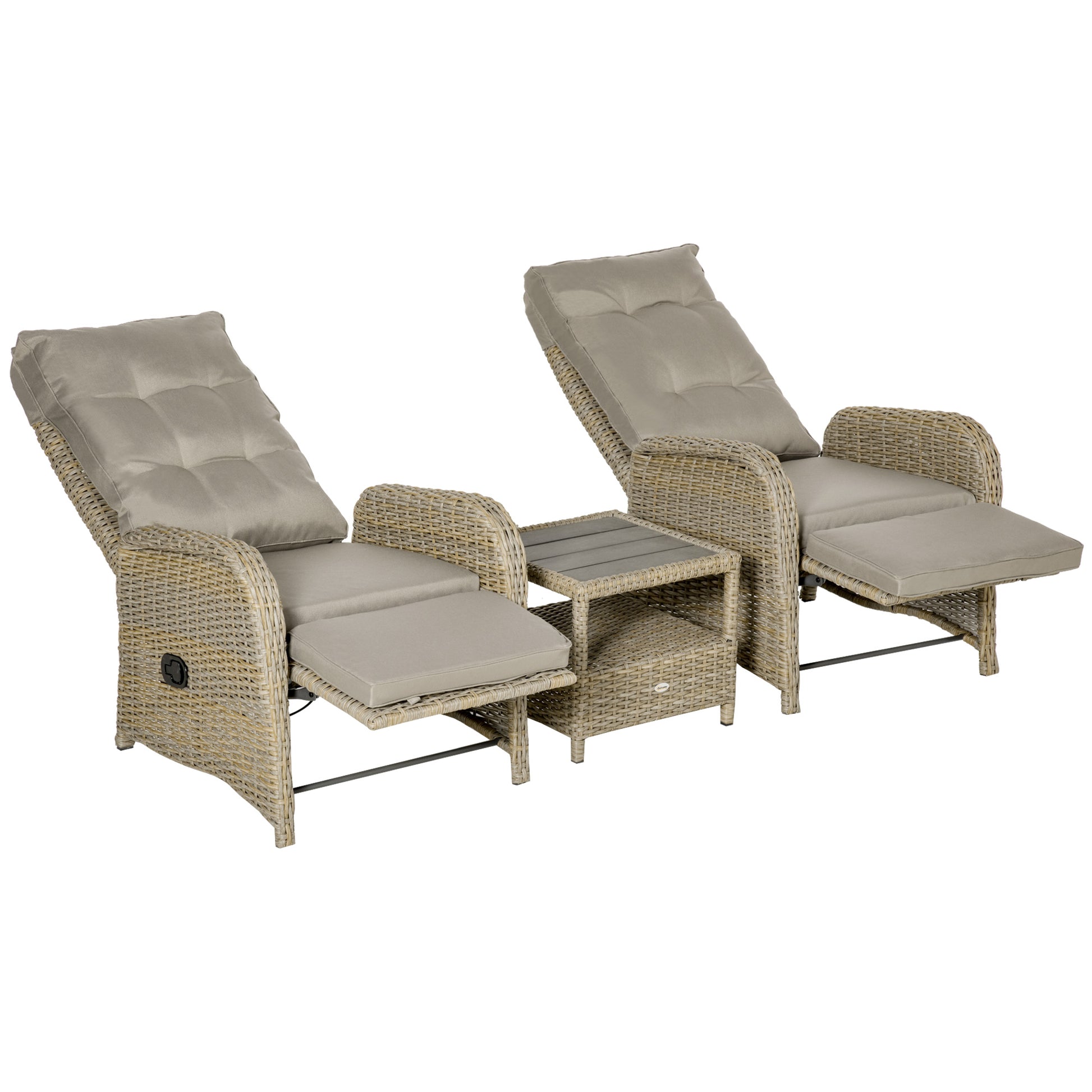 3 Pieces Patio Wicker Bistro Set, PE Rattan Coffee Table & Adjustable Recline Chairs Furniture Set with Cushions and Woo
