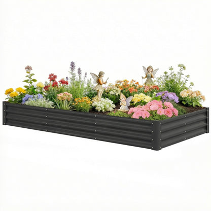 8 x 4 x 1ft Galvanized Raised Garden Bed, Reinforced Outdoor Planter Box with Open Bottom, Dark Grey