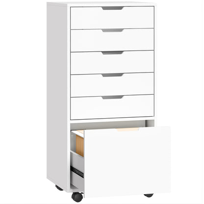 File Cabinet on Wheels Mobile Printer Stand with 6 Drawers for Home Office White