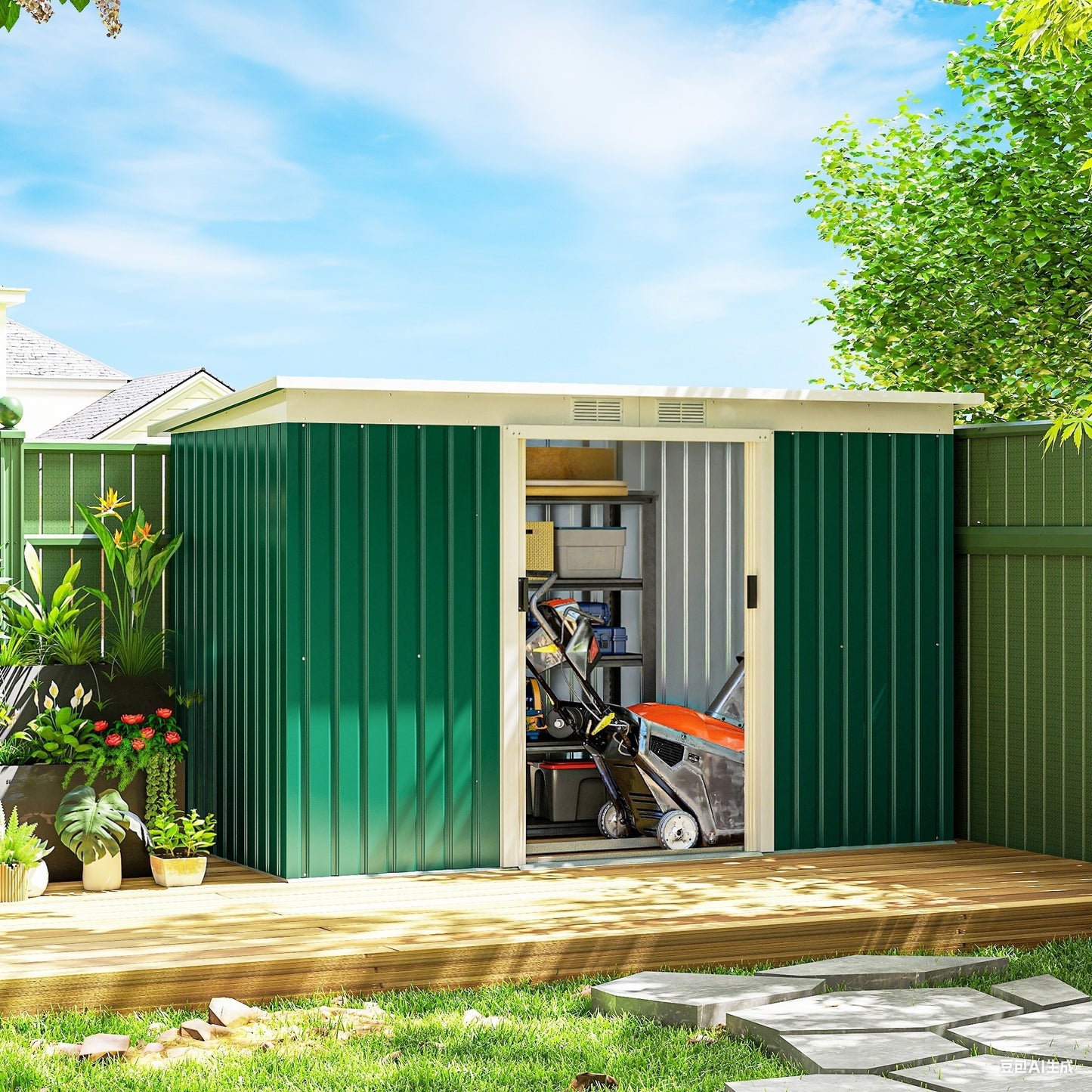 9' x 4' Garden Tool Shed Metal Storage Shed Outdoor Equipment Tool Box with Foundation Kit, Ventilation & Doors, Dark Gr