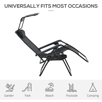 2 Piece Foldable Lounge Chair with Canopy Shade, Outdoor Zero Gravity Chair w/ Side Tray & Cup Holder, Reclining Lounger