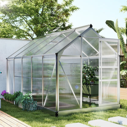 6' x 10' x 6.6' Polycarbonate Greenhouse, Walk-In Green House Kit Garden, Plants Grow, Galvanized Sheet Aluminum Frame w