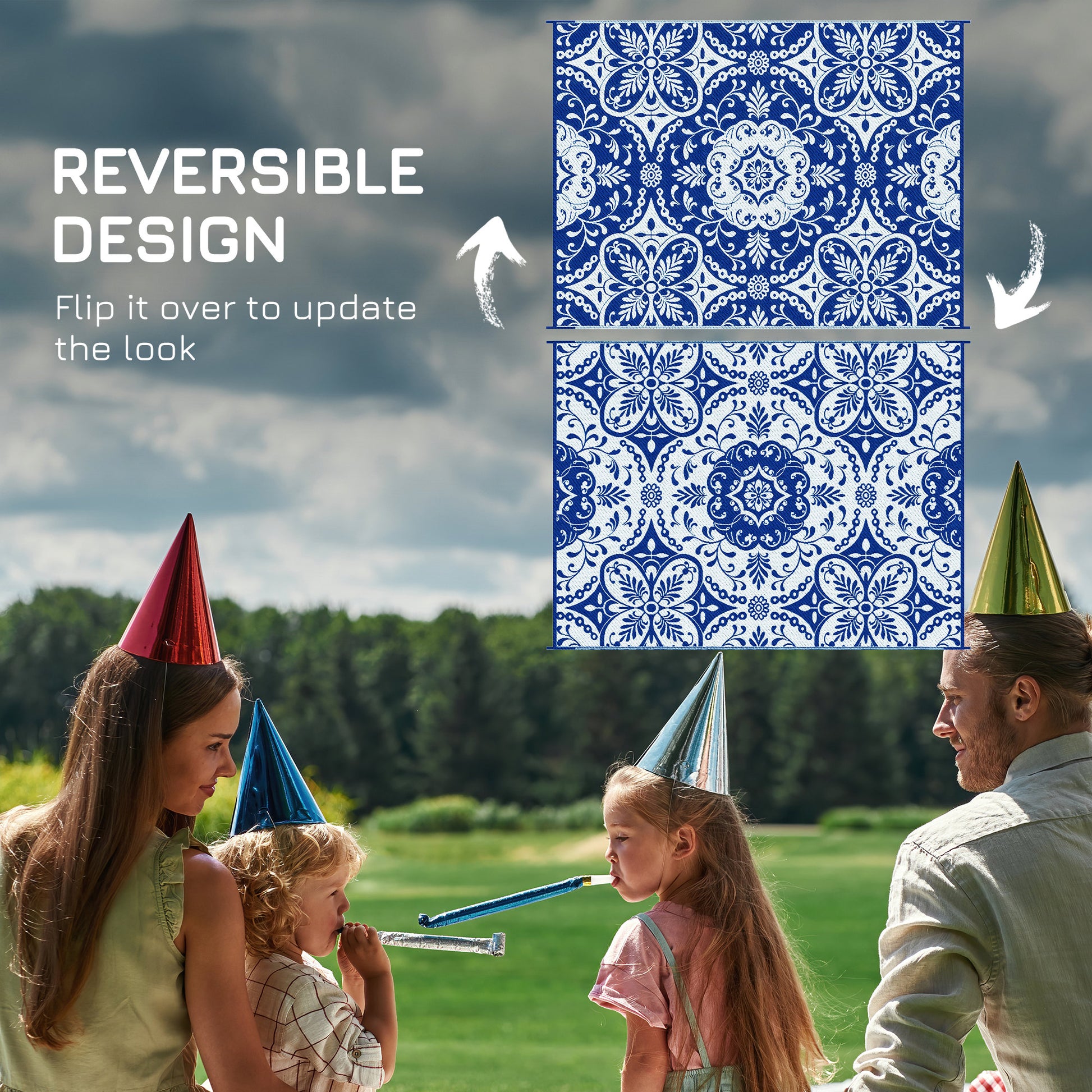 Portable Outdoor Rug with Carry Bag, 9' x 12' Reversible Mat, Waterproof Plastic Straw RV Rug for Backyard, Deck, Picnic