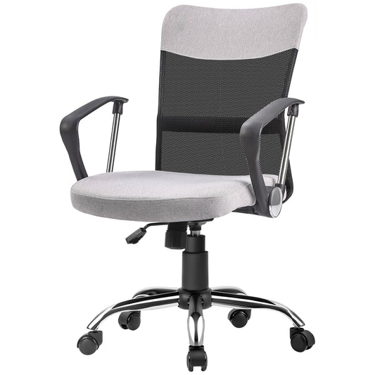 Mid Back Office Chair, Linen Adjustable Office Chair with Lumbar Back Support, Arm, Adjustable Height, Grey