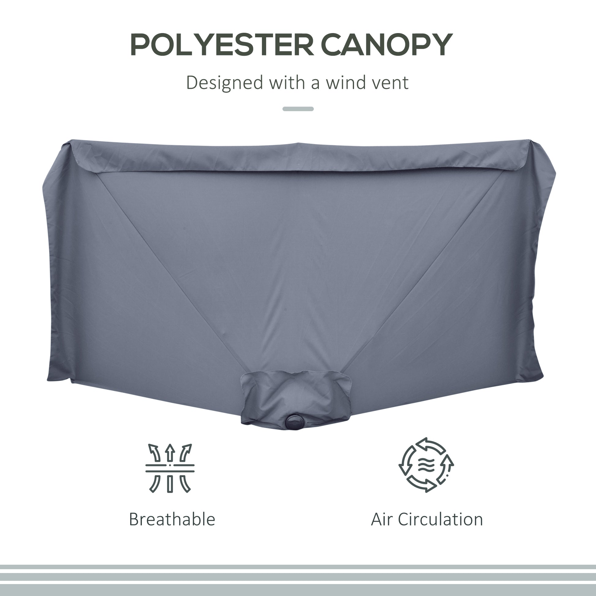 7.5ft Half Umbrella Semi Patio Parasol with Crank Handle, Top Vent for Garden, Balcony- NO BASE INCLUDED, Grey