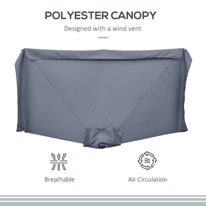 7.5ft Half Umbrella Semi Patio Parasol with Crank Handle, Top Vent for Garden, Balcony- NO BASE INCLUDED, Grey