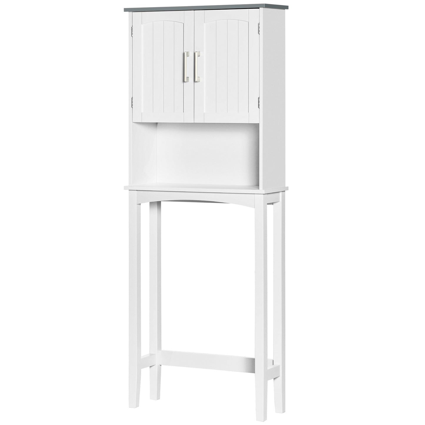 Modern Over The Toilet Storage Cabinet, Double Door Over Toilet Bathroom Organizer with Adjustable Shelf and Open Shelf,