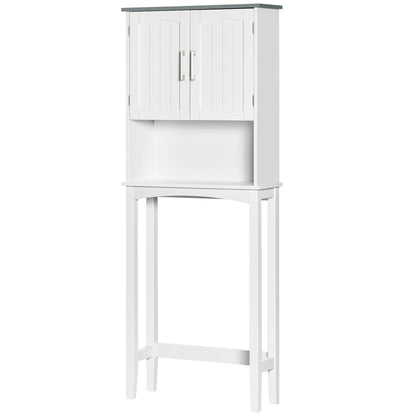 Modern Over The Toilet Storage Cabinet, Double Door Over Toilet Bathroom Organizer with Adjustable Shelf and Open Shelf,