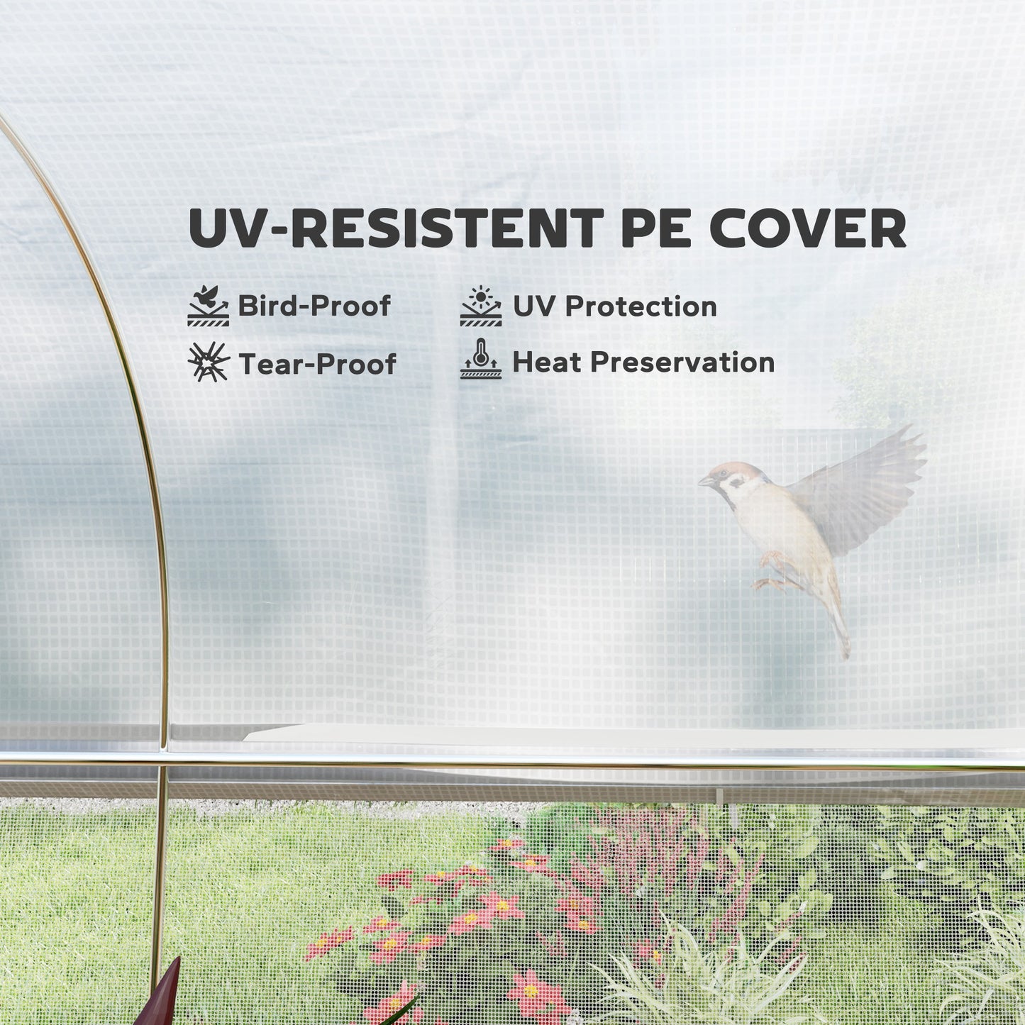 19.5' x 10' x 6.6' Tunnel Greenhouse Outdoor Green House with Roll-up Mesh Sidewalls, Mesh Door, Galvanized Steel, Wind 