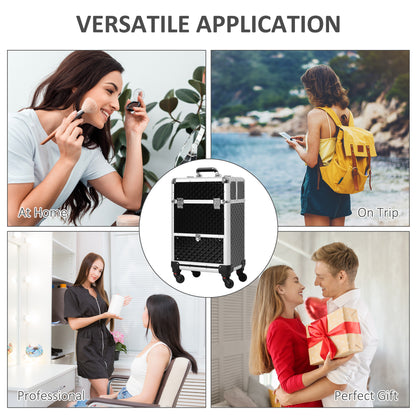 Portable Aluminum Makeup Train Cases, Rolling Makeup Case, Salon Beauty Cosmetic Jewelry Organizer Trolley with 4 Wheels