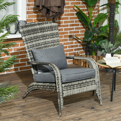 Patio Wicker Adirondack Chair, Outdoor PE Rattan Fire Pit Chair, Muskoka Chair w/ Soft Cushions, Tall Curved Backrest an