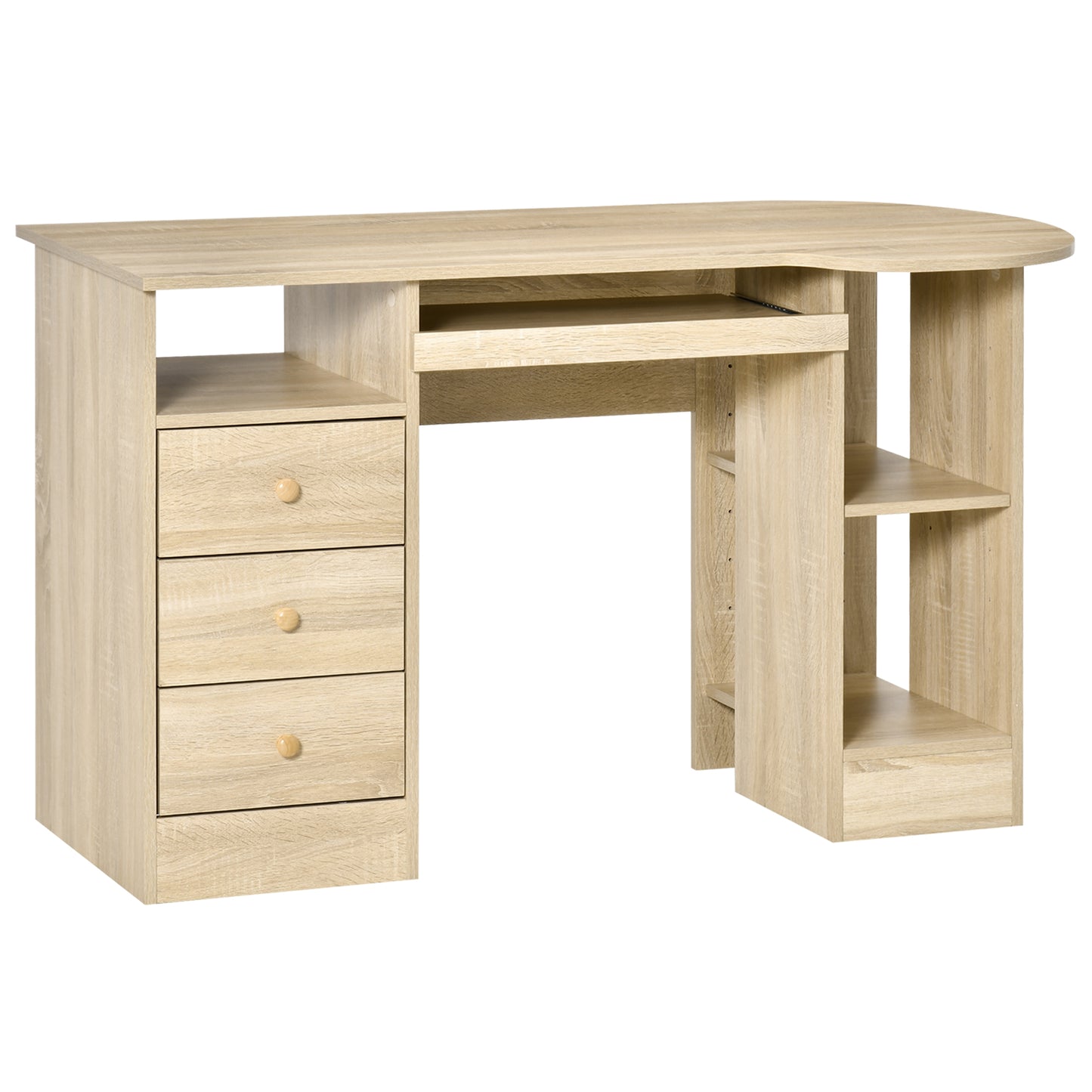 Computer Desk with Storage, Home Office Laptop Table with Shelves and Drawers, Modern Workstation Desk with Keyboard Tra