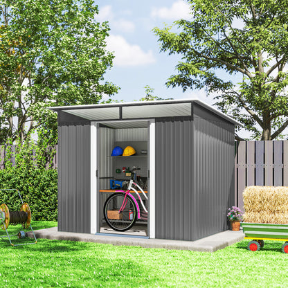8.5' x 6' Small Gardening Shed Lockable Steel Utility Storage Outdoor Backyard Garden for Gardeners, Grey
