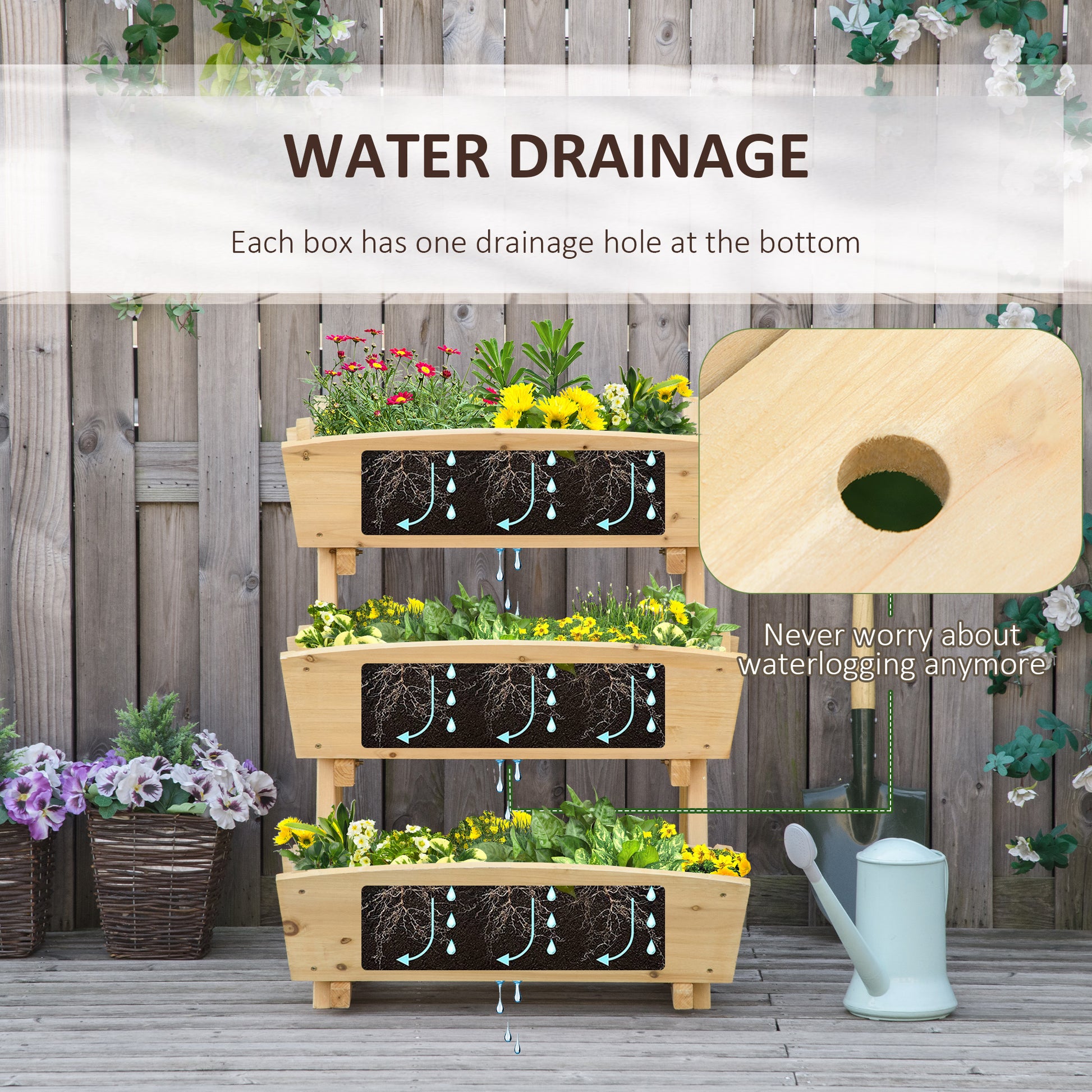 3 Tier Raised Garden Bed, 23.5" x 29.5" x 30.3" Vertical Wooden Elevated Planter Box Kit, Plant Stand for Flowers, Veget