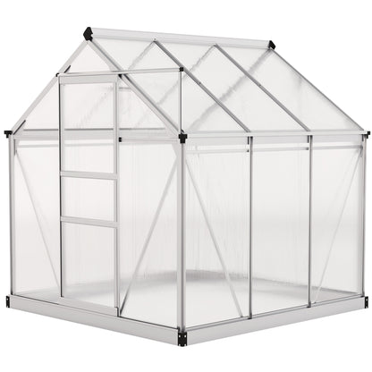 6' x 6' x 6.6' Polycarbonate Greenhouse, Walk-In Green House Kit Garden, Plants Grow, Galvanized Sheet Aluminum Frame wi