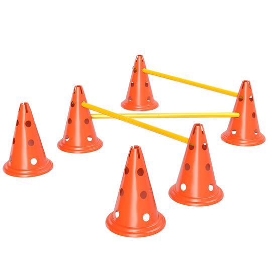 Dog Agility Hurdle Cone Set, Adjustable Obstacle Course Equipment with 6 Cones & 6 Poles, Carry Bag, Orange
