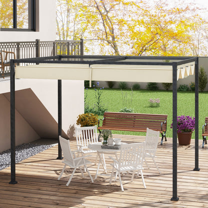 10' x 7' Patio Pergola with Retractable Canopy, Outdoor Sun Shelter, Yard Shade, Cream White