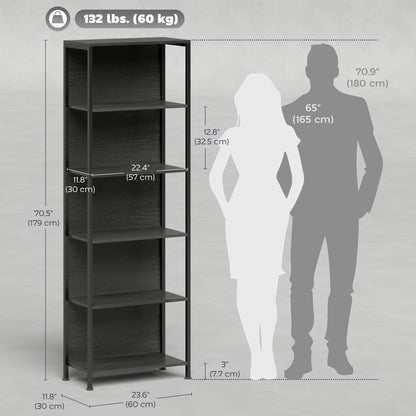 5-Tier Bookshelf, Freestanding Bookcase with LED Lights and Metal Frame for Living Room, Bedroom, Home Office, Black