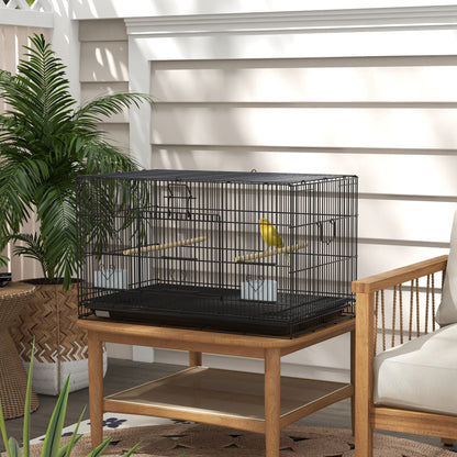 Birdcage for Canaries, Lovebirds Finches, Budgie Cage with Removable Tray, Bottom Mesh Panel, Wooden Perches, Food Conta