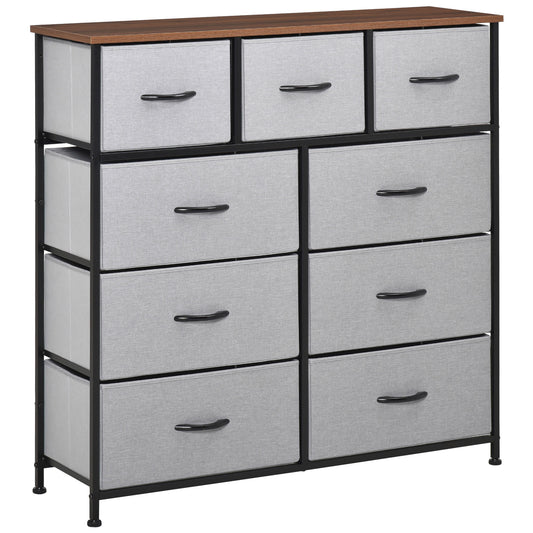 Dresser for Bedroom with 9 Drawers, 4-Tier Fabric Chest of Drawers, Tall Dresser Storage Tower with Steel Frame and Wood