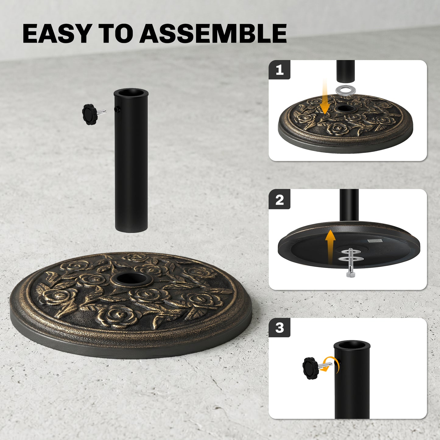 20 lbs Resin Round Patio Umbrella Base 18" Outdoor Decorative Cast Stone Parasol Stand Market Garden Umbrella Holder, Br