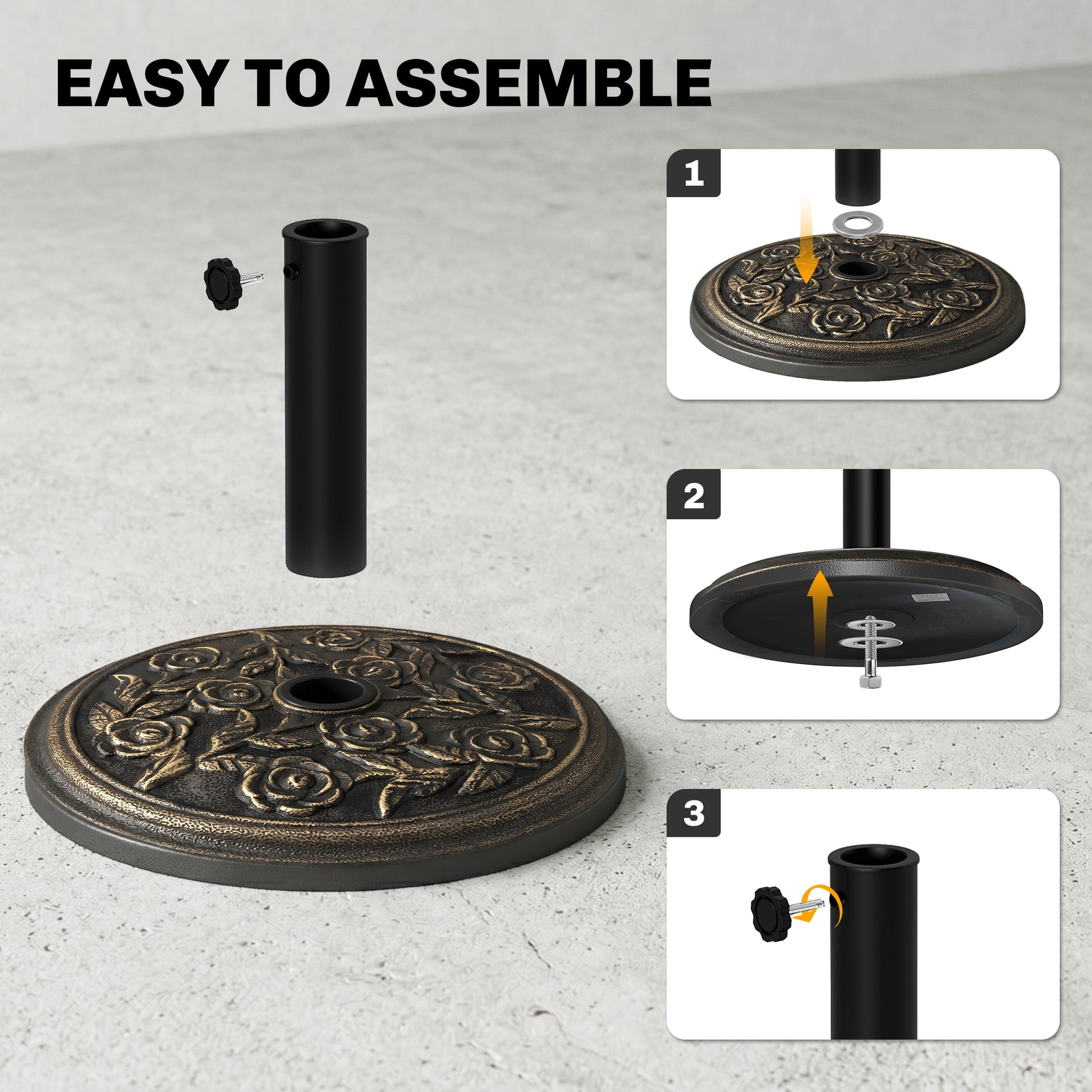 20 lbs Resin Round Patio Umbrella Base 18" Outdoor Decorative Cast Stone Parasol Stand Market Garden Umbrella Holder, Br