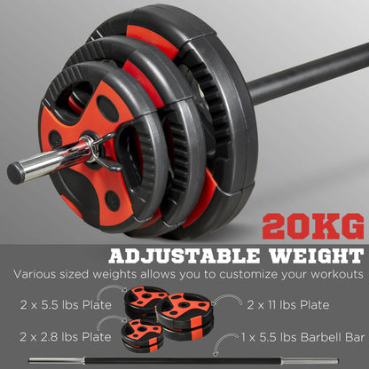Soozier 44lbs Adjustable Barbell Weight Set, Solid One-Piece Barbell Bar and Weights for Home Gym Weight Lifting Strengt