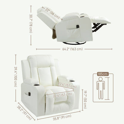 Swivel Massage Recliner Sofa, Overstuffed Manual Reclining Sofa, PU Leather Rocking Chair with Side Pockets, Cup Holders