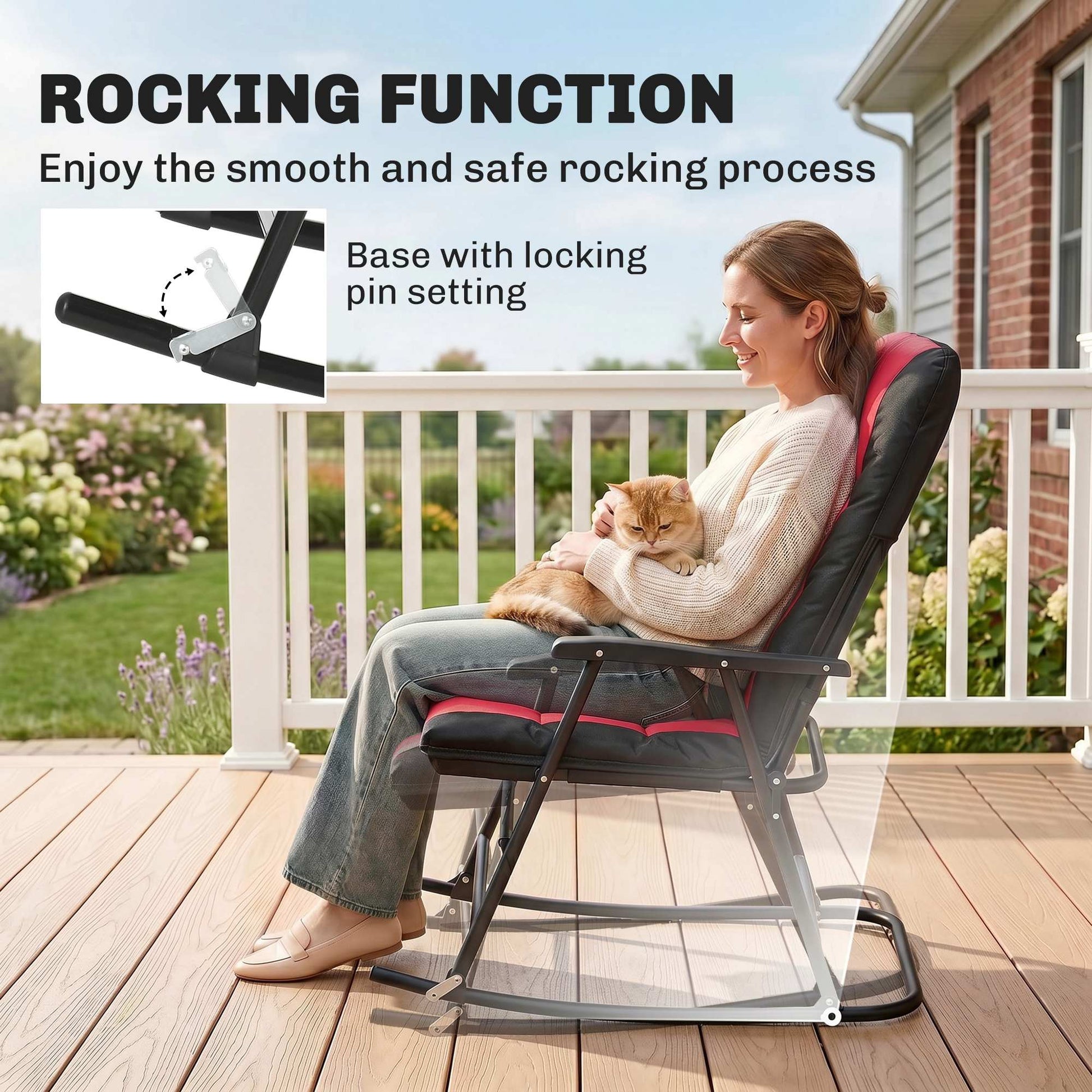 3pc Patio Foldable Rocking Chair Set, Outdoor Rocking Chairs and Table Bistro Set w/ Padded Seat, Headrest, Backrest for