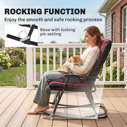 3pc Patio Foldable Rocking Chair Set, Outdoor Rocking Chairs and Table Bistro Set w/ Padded Seat, Headrest, Backrest for