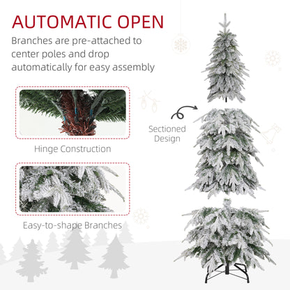 6ft Pencil Flocked Artificial Christmas Tree with 600 Branch Tips, Auto Open and Steel Base, Green