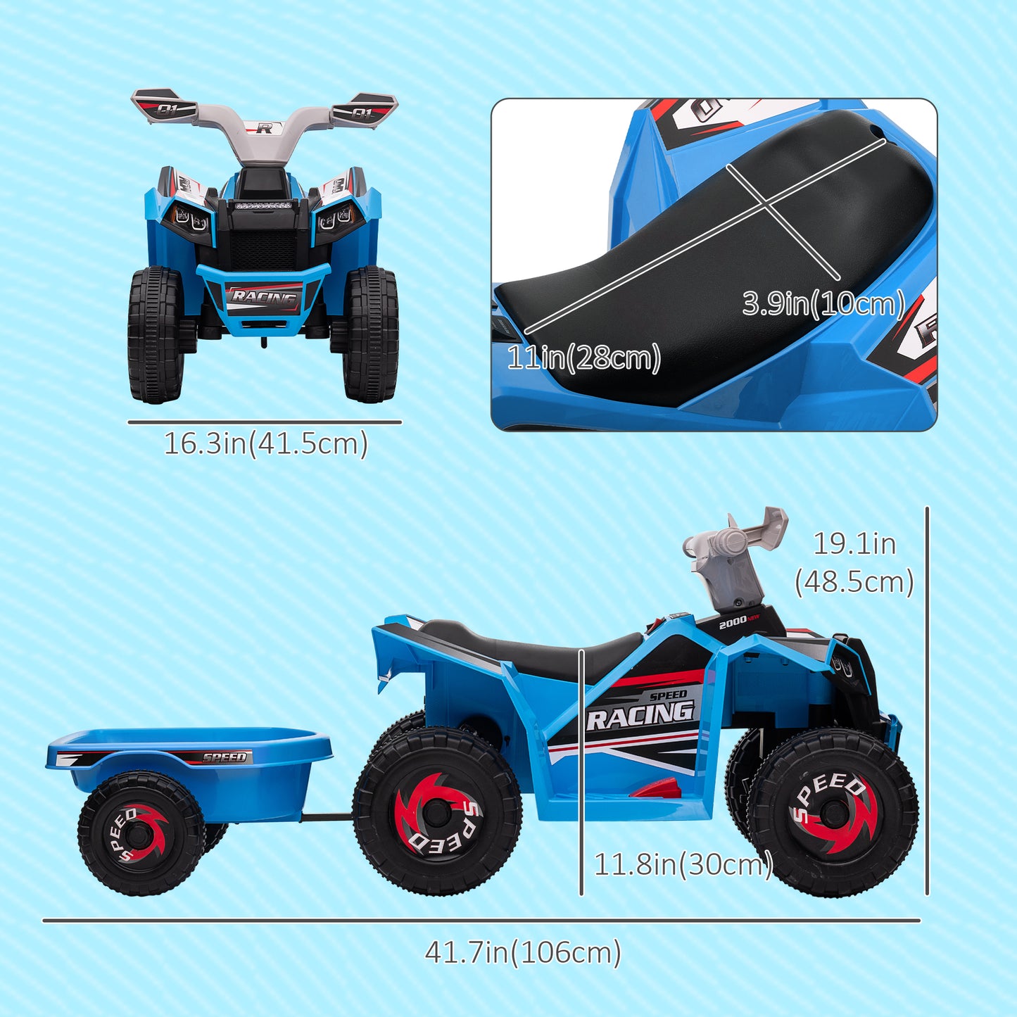 VarietyKart 6V Kids ATV Quad, Battery Powered Electric Vehicle for Kids with Back Trailer, Wear-resistant Wheels, for Bo